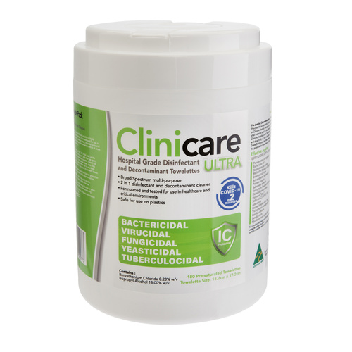Clinicare Ultra Towelettes - Hospital Grade Disinfectant